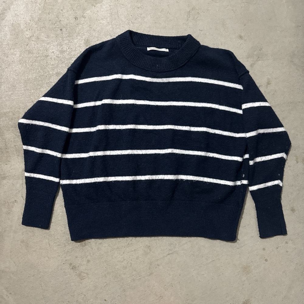 Moon & Madison Navy and White Striped Knit Top